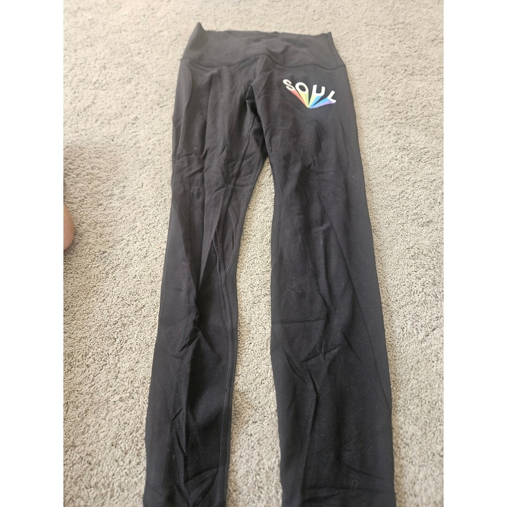Lululemon SoulCycle Womens High Rise Leggings Black Rainbow Soul Graphic Logo